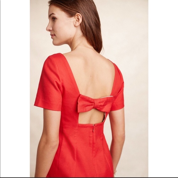 ANTHROPOLOGIE Maeve Bow Back Red Shift Dress 8 - Picture 3 of 8